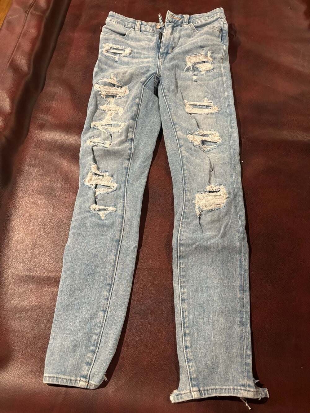 American Eagle Distressed Skinny Jeans Size 00 Short Light Wash